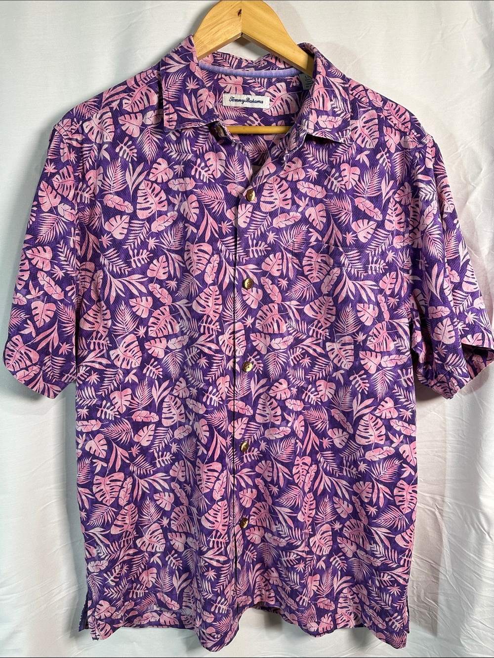 Tommy Bahama Purple and Pink Tropical Leaf Camp Shirt
